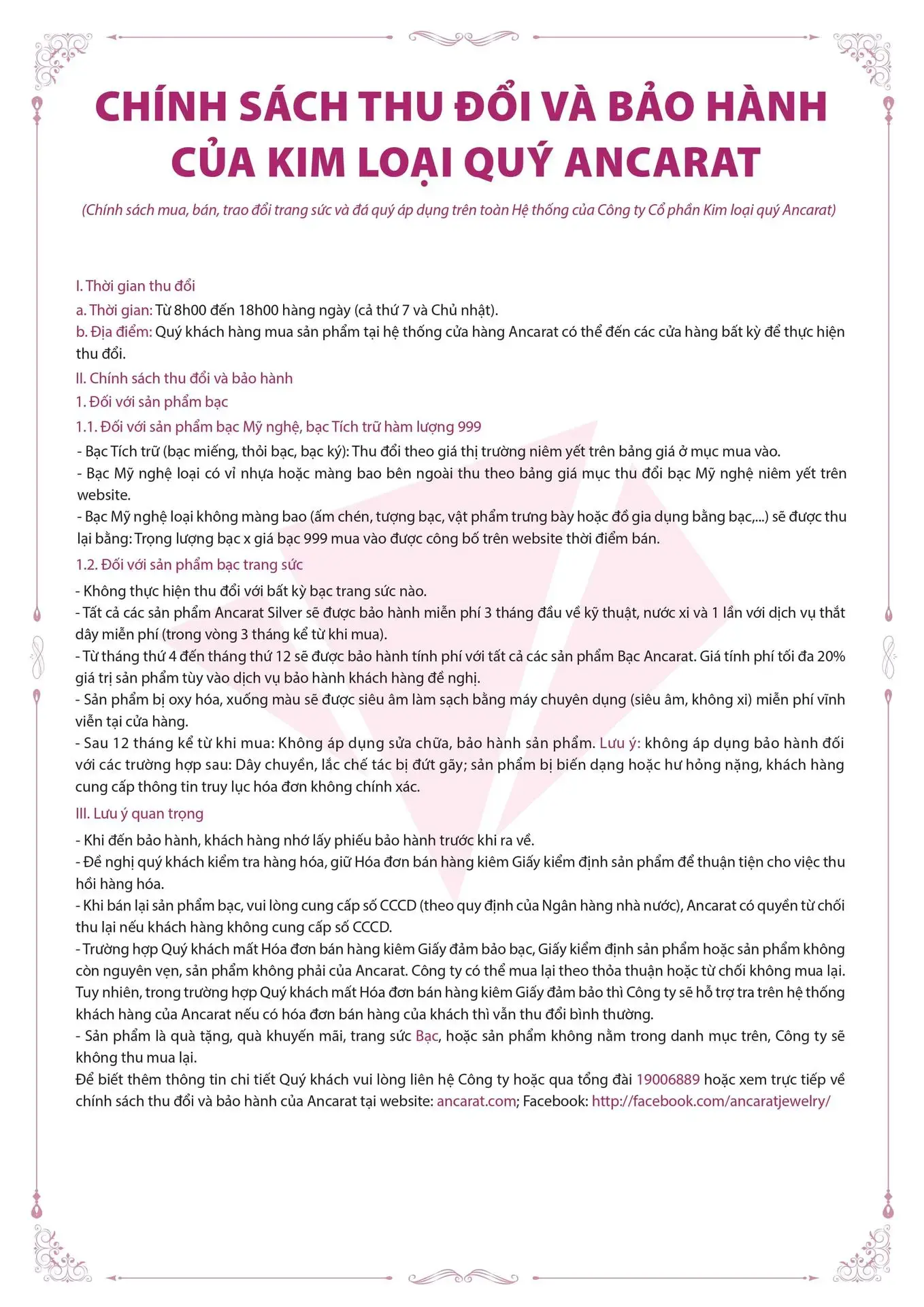 Văn bản quy định hướng dẫn mua bạc và thu đổi của Ancarat. Văn bản quy định hướng dẫn mua bạc và thu đổi của Ancarat.