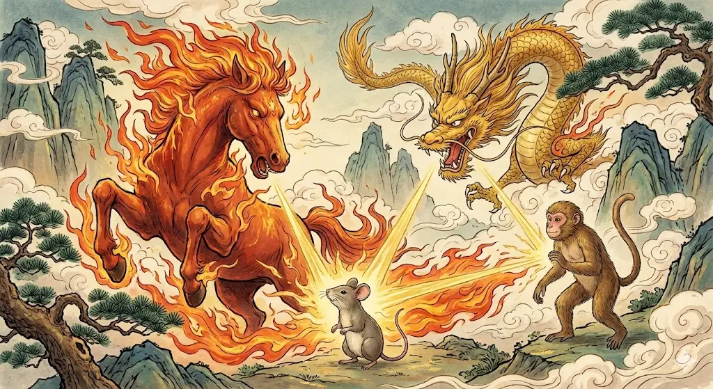 Hình ảnh minh họa bộ Tam Hợp (Thân - Tý - Thìn) tạo thế chân kiềng vững chắc, giúp người tuổi Tý hóa giải cục diện Xung Thái Tuế và những biến động trong năm Bính Ngọ 2026.