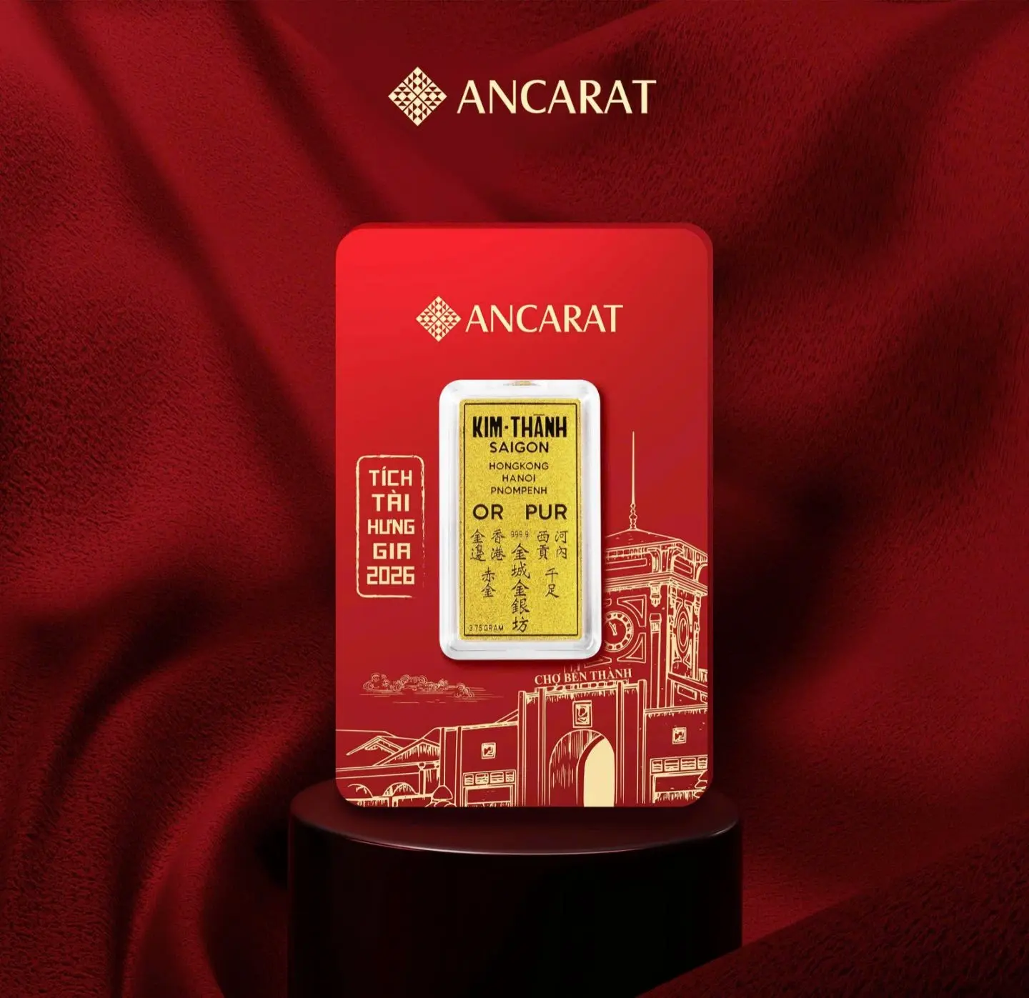 Cận cảnh vỉ Vàng Nam Kim Thành 1 chỉ (3.75g) chuẩn 9999 của Ancarat.