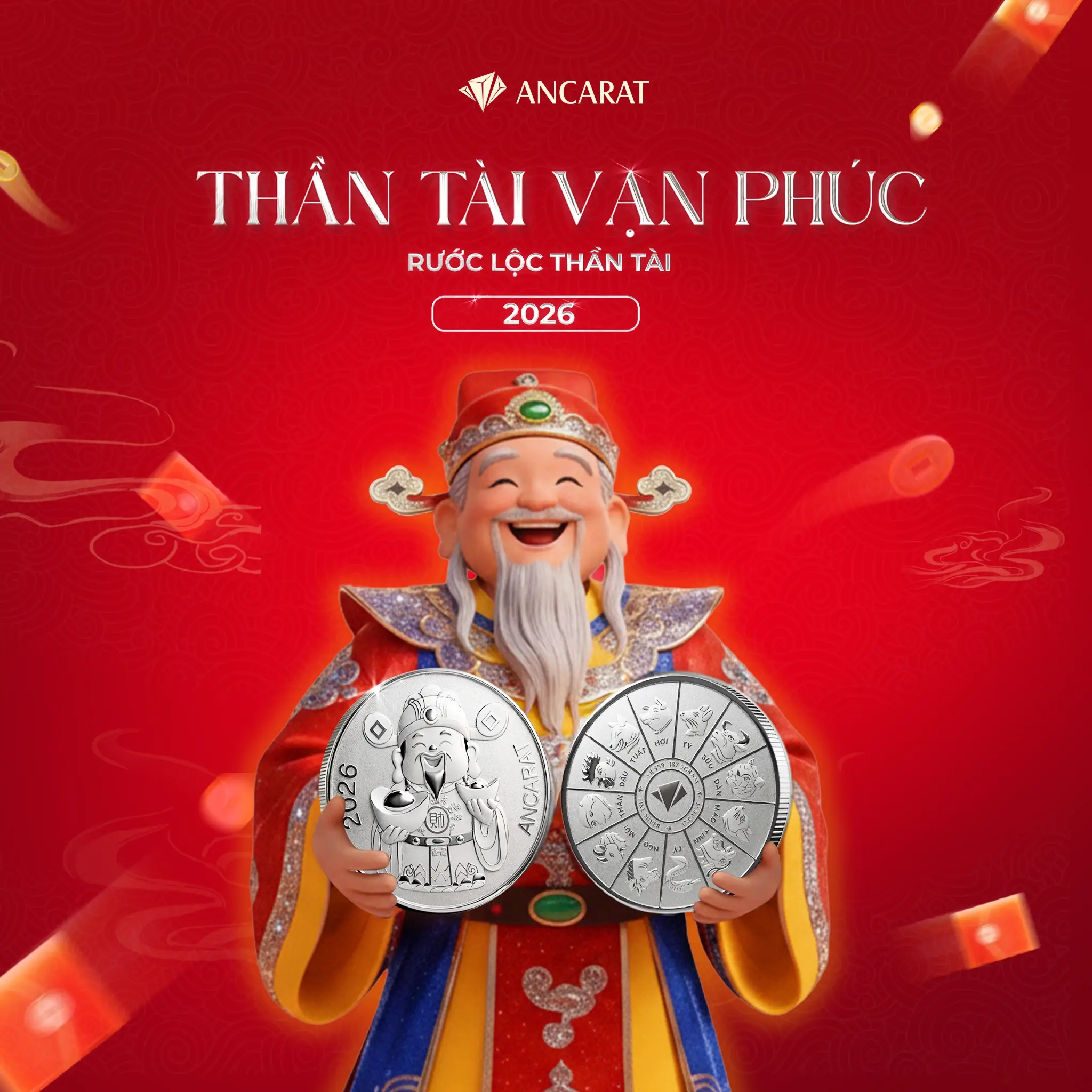 Hình ảnh ông Thần Tài hoan hỷ ở mặt trước phối hợp với mặt sau tạo nên sự cân bằng Âm Dương, giúp tiền tài vào nhà bền vững. Hình ảnh ông Thần Tài hoan hỷ ở mặt trước phối hợp với mặt sau tạo nên sự cân bằng Âm Dương, giúp tiền tài vào nhà bền vững.