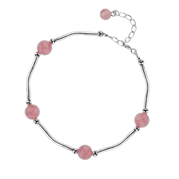 Vòng mix bạc Thạch Anh dâu 5 hạt