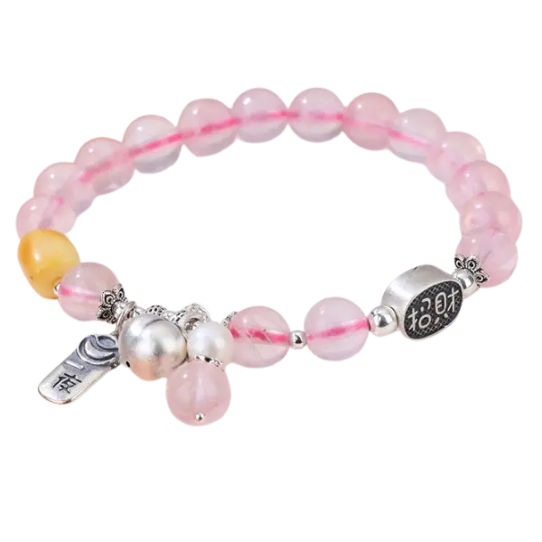 Vòng tay bạc bình an may mắn mix thạch anh hồng