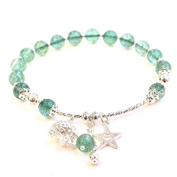 Vòng tay bạc ngôi sao may mắn mix thạch anh dâu xanh