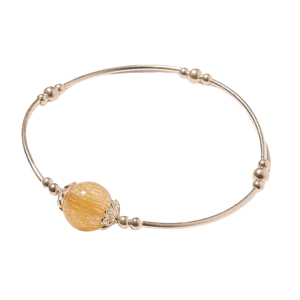 Vòng tay bạc 1 hạt đá thạch anh tóc vàng mix bạc