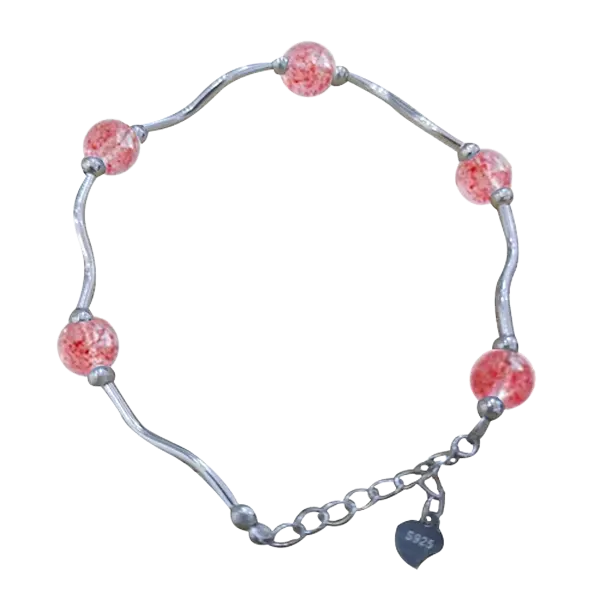 Vòng tay bạc đá Thạch Anh dâu 5 hạt Mệnh Hỏa