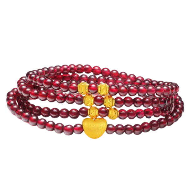 Trái tim vàng 24k hột bi khắc máy gắn vòng đá