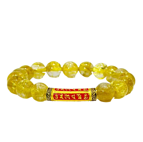 Vòng đá thạch anh tóc vàng phối Lắc tay Lục tự đại minh chú – may mắn