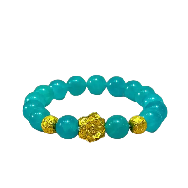 Vòng mix đá Amazonite phối hoa sen mix hột tròn LV
