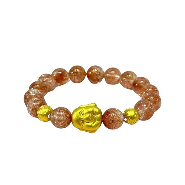 Vòng tay đá Ưu linh nâu phối phật di lặc mix charm Chú bình an tròn