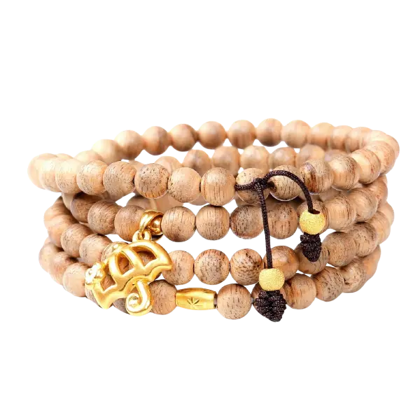 Vòng Trầm 108 Hạt Mix Charm Vàng 24k Cái Ô Hoa Văn May Mắn