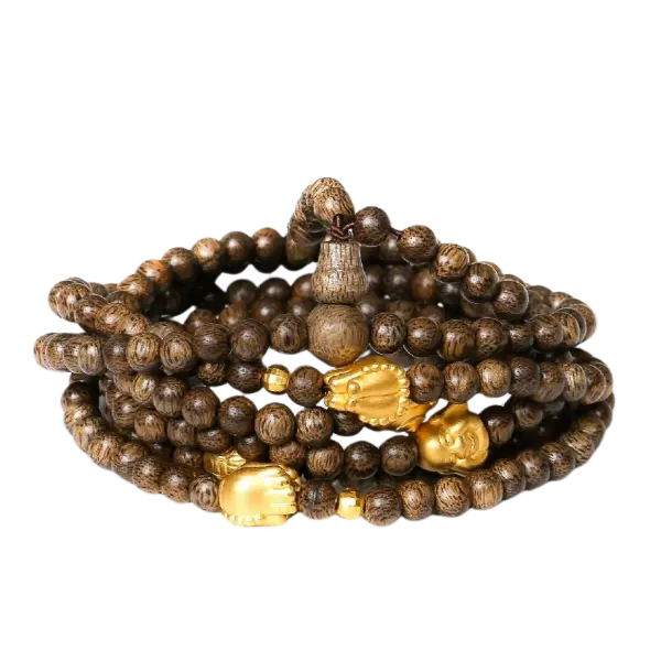 Vòng Trầm 108 Hạt Mix Vàng 24k Bình An – Tài Lộc – May Mắn