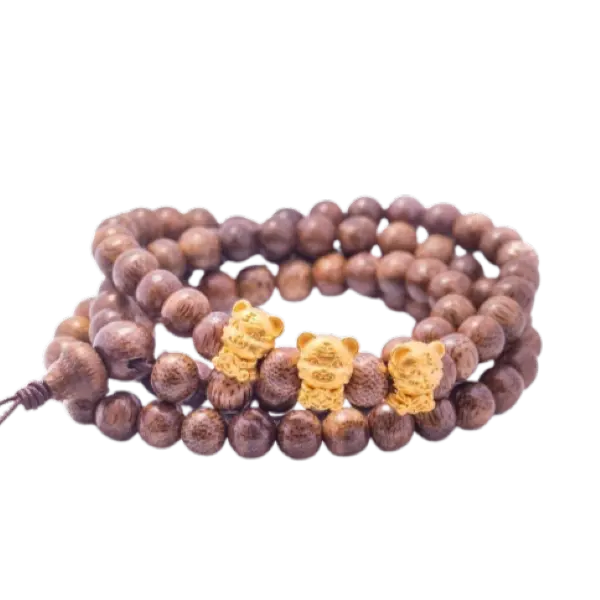 Vòng trầm tốc vườn mix vàng 24k Kim dần phú quý – Tài lộc – May mắn