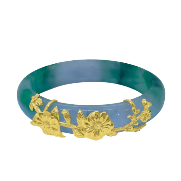 Vòng Ngọc Phỉ Thúy Bọc Vàng 18K Dây Hoa