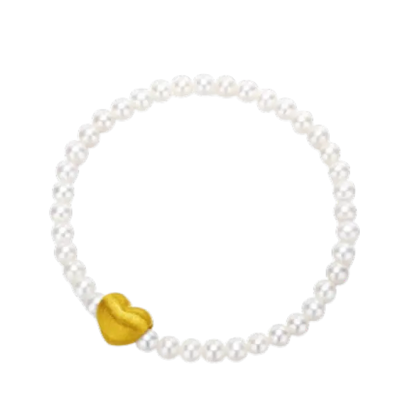 Vòng tay Ngọc trai thiên nhiên Phối Trái tim vàng 24K