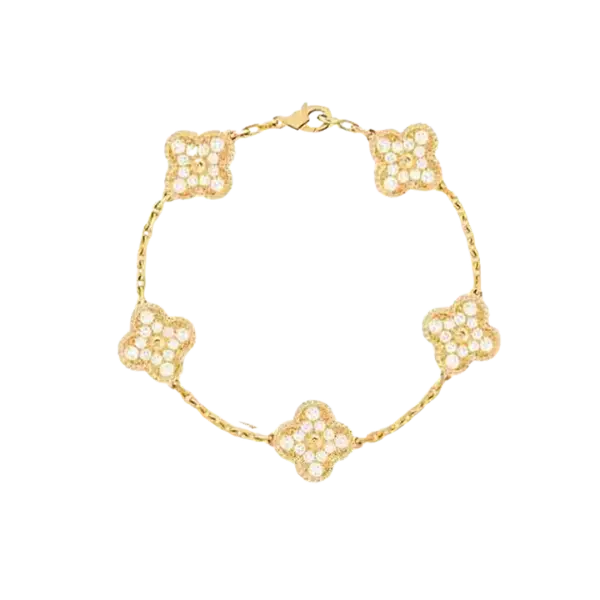 Lắc tay Vàng 18K Golden Leaf 5 hoa 15mm full đá – Vàng gold