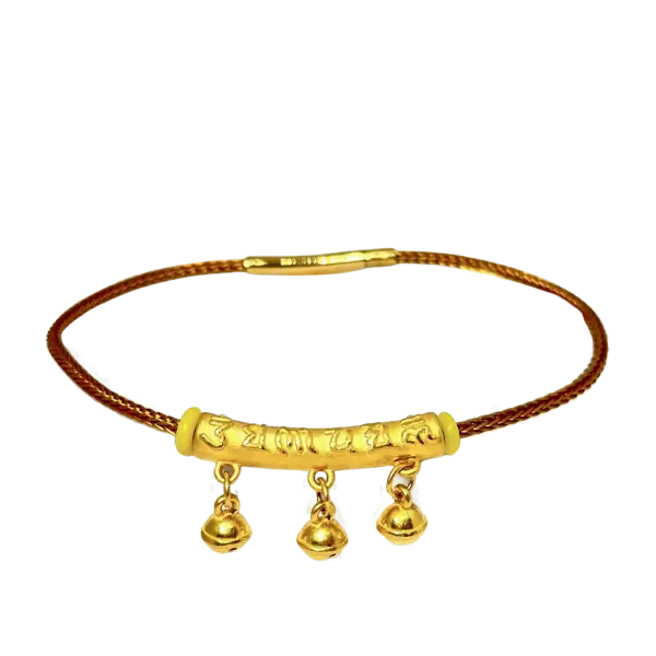 Vòng dây Thép phối Lắc Vàng 24K Lục tự đại minh chú lục lạc – may mắn