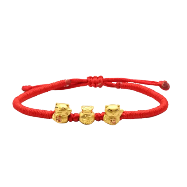 Vòng tay charm vàng 24K Mèo chiêu tài phối Bao tiền