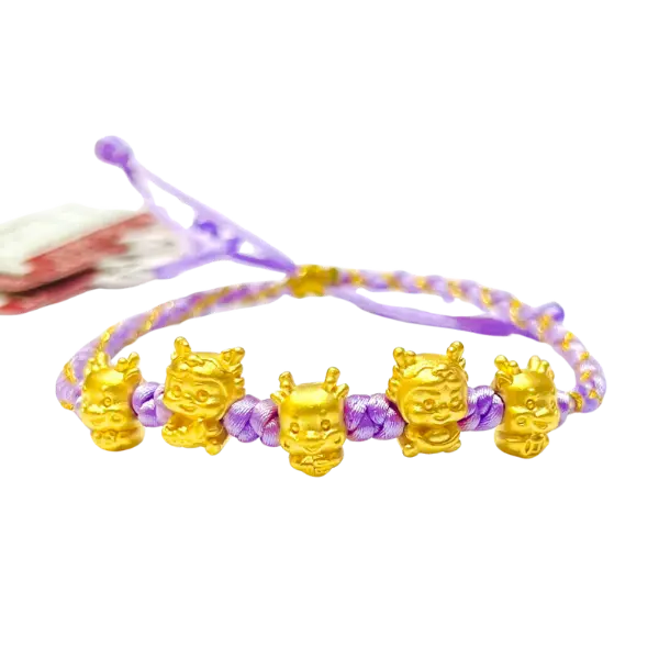 Vòng Tay Phối 5 Charm Vàng 24k Kim Thìn Phong thủy