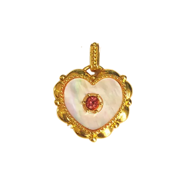 Mặt dây Vàng 18K Golden Heart đính đá đỏ