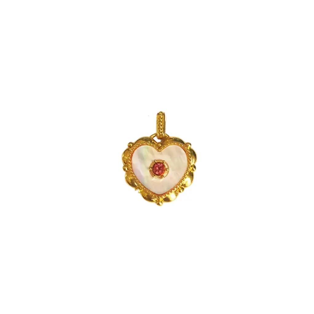 Mặt dây Vàng 18K Golden Heart đính đá đỏ