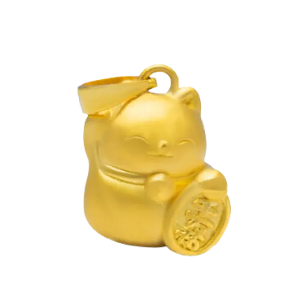 Mặt Dây Vàng 24K Mèo Chiêu Tài Cầm bảng