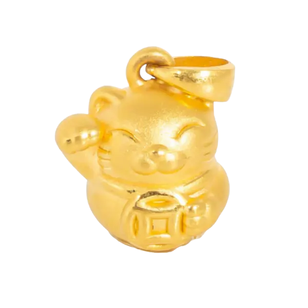 Mặt Dây Vàng 24K Mèo Chiêu Tài Ôm Kim Tiền