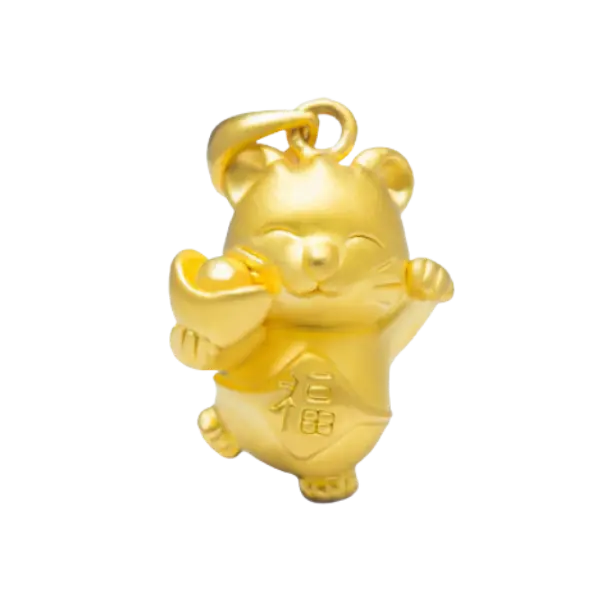 Mặt Dây Vàng 24K Mèo Chiêu Tài Ôm Nén Vàng