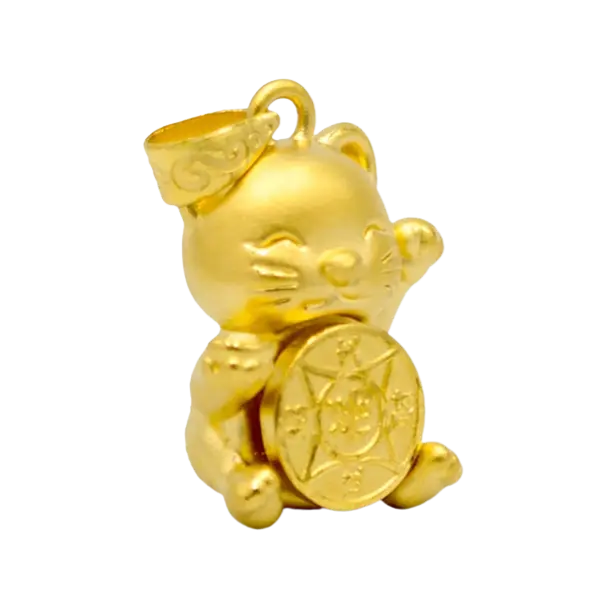 Mặt dây Vàng 24K Mèo chiêu tài Xoay Classic – May mắn – Tài lộc