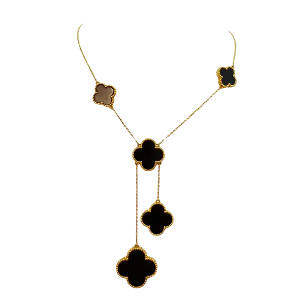 Dây chuyền vàng 18K Golden Leaf 5 hoa lớn (Bản dày) – Màu đen