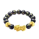 Vòng đá khắc chữ phối Charm Tỳ Hưu vàng 24K