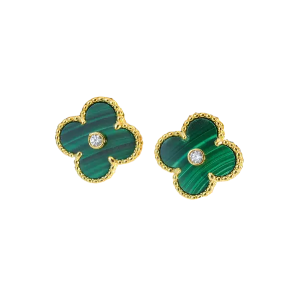 Bông tai vàng 18K Golden Leaf 13mm Nhụy Đính Đá – Màu Xanh Lá