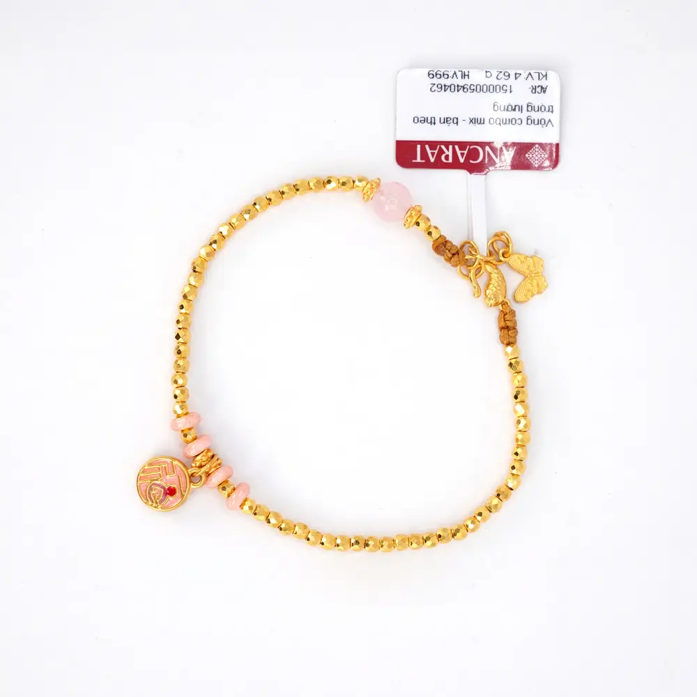 Vòng tay vàng 24k mix charm đồng xu may mắn - tài lộc
