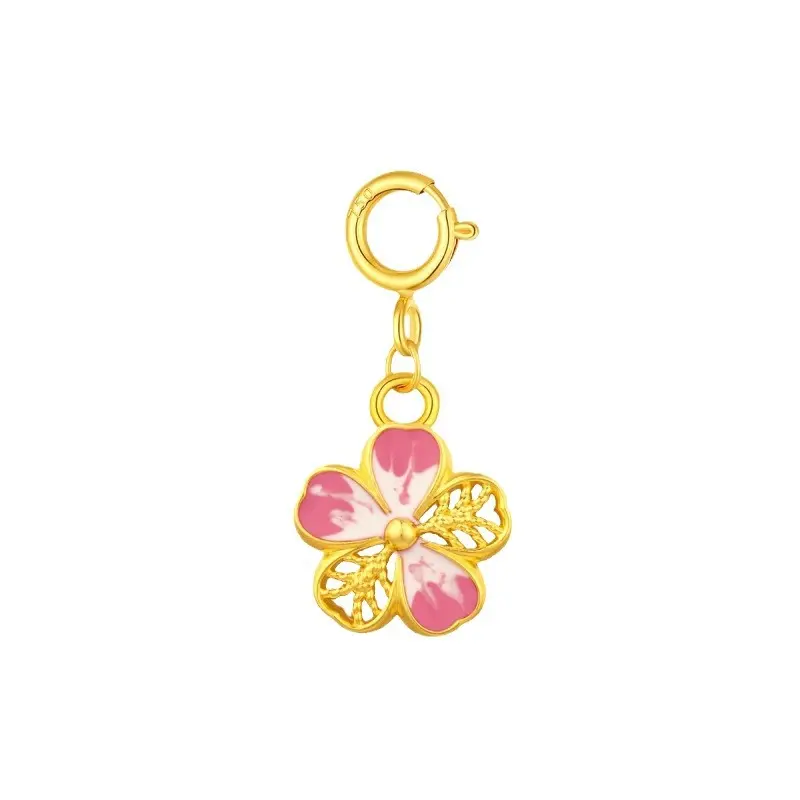 Charm rơi Vàng 18K Hoa đào sơn màu 5D