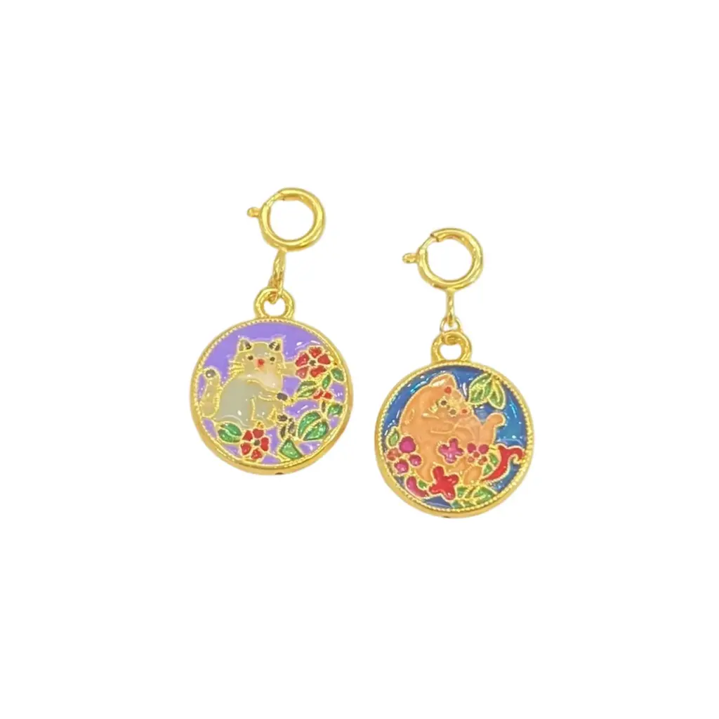 Charm rơi Vàng 18K Mèo sung túc sơn màu 5D