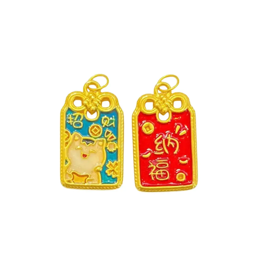 Charm rơi Vàng 18K Phù tụ Phúc sơn màu 5D
