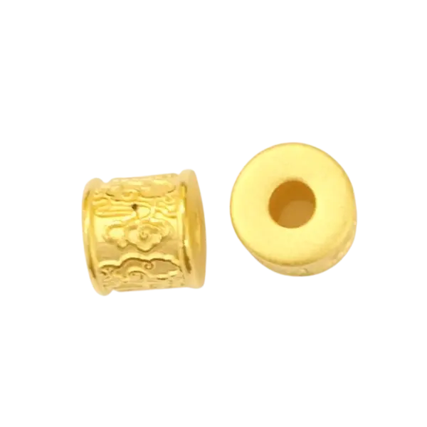 Charm Vàng 24K Hột trụ ngắn hoa văn đám mây