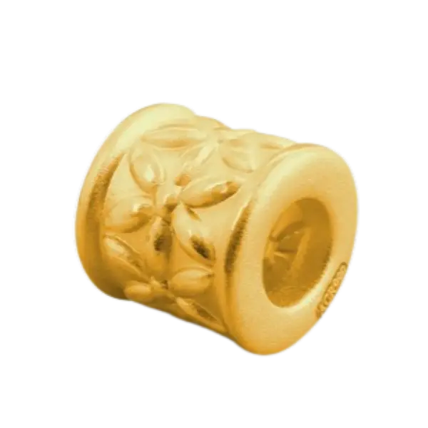 Charm Vàng 24K Hột Trụ Ngắn Hoa Văn hoa 6 cánh