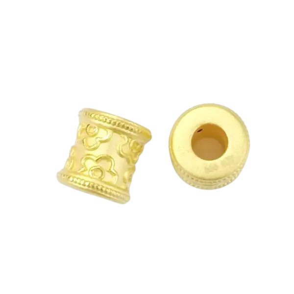 Charm Vàng 24K Hột trụ ngắn hoa văn hoa 5 cánh