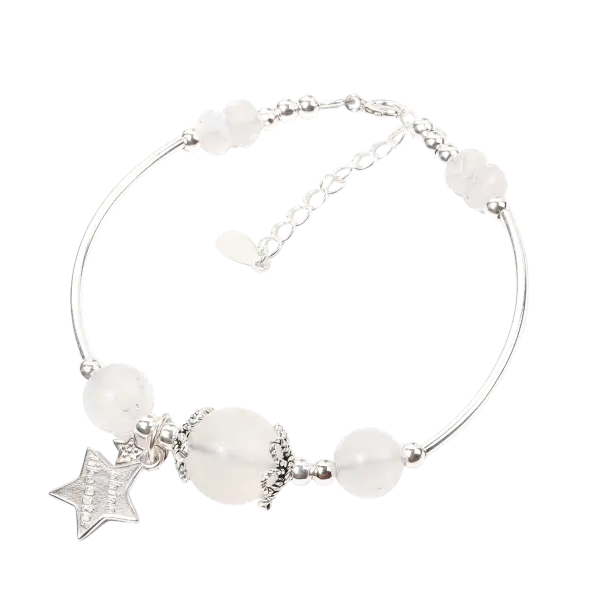 Vòng đá Moonstone thiên nhiên phối charm bạc ngôi sao