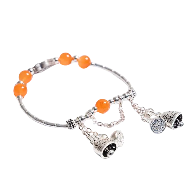 Vòng đá sunstone phối chuông cá bạc – Tình duyên