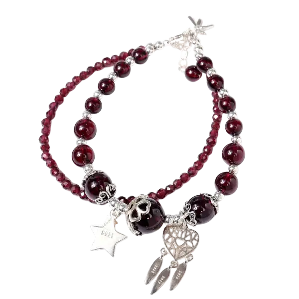 Vòng tay bạc chuông gió phối đá garnet mix bạc