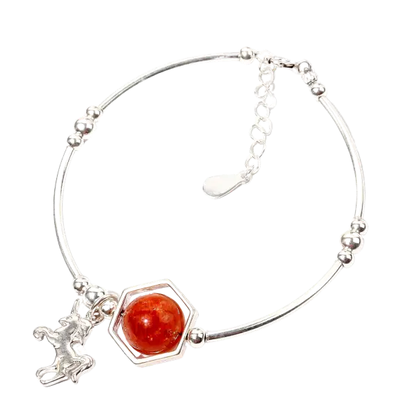 Vòng tay bạc ngựa la mã phối đá sunstone mix bạc