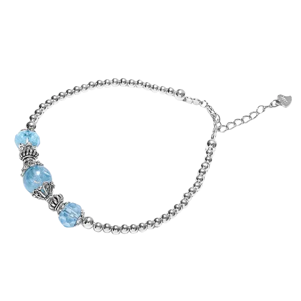 Vòng tay đá Aquamarine phối bi bạc