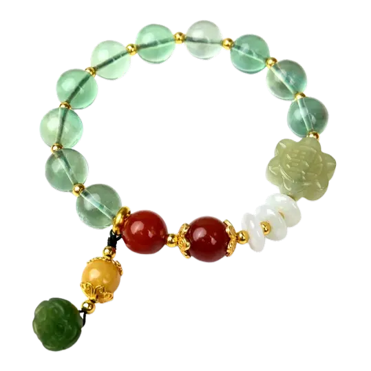 Vòng tay đá Fluorite phối ngọc hòa điền mix bạc