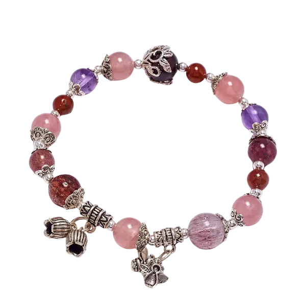 Vòng tay đá Super Seven phối charm bạc nụ hoa