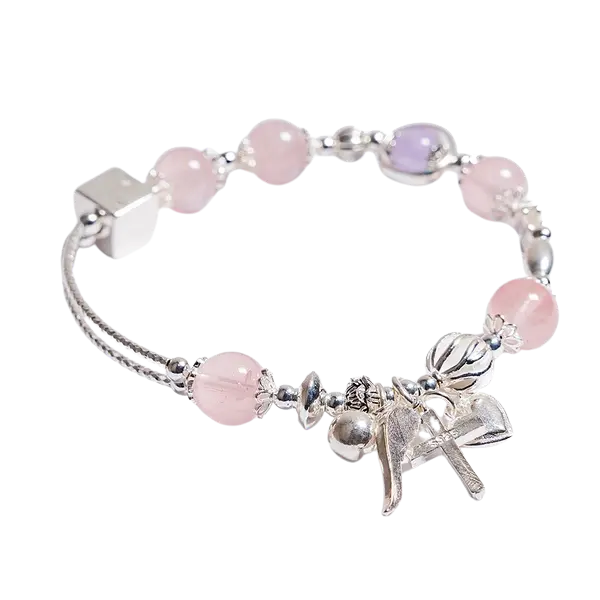 Vòng tay đá thạch anh hồng mix bạc – Tình duyên – May mắn