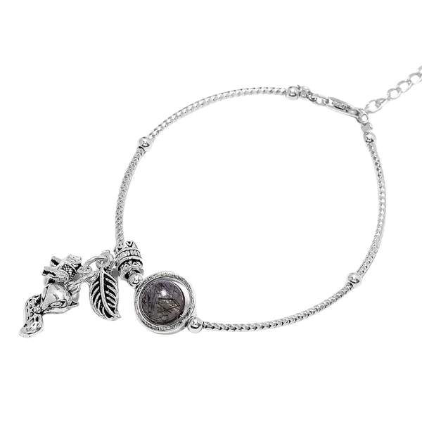 Vòng tay đá Thạch Anh Tóc đen 1 hạt mix bạc