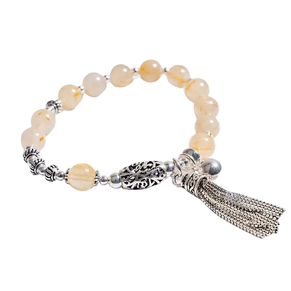 Vòng tay đá Thạch anh tóc vàng mix bạc