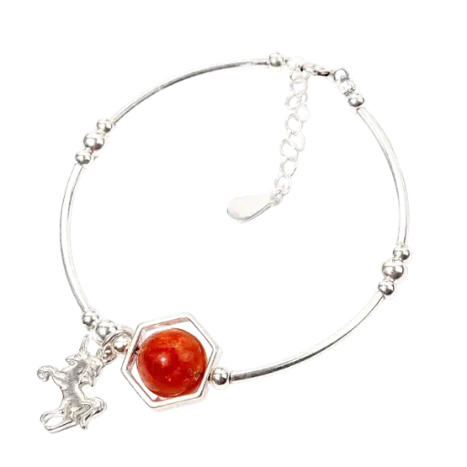 Vòng tay bạc ngựa la mã phối đá sunstone mix bạc