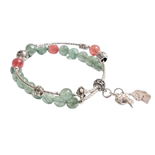 Vòng tay bạc phối đá thạch anh dâu mix bạc